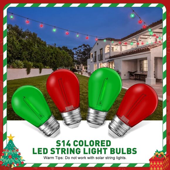 48pcs Christmas LED Bulbs Red & Green S14 E26 Waterproof 1W Outdoor Lights - Picture 5 of 8